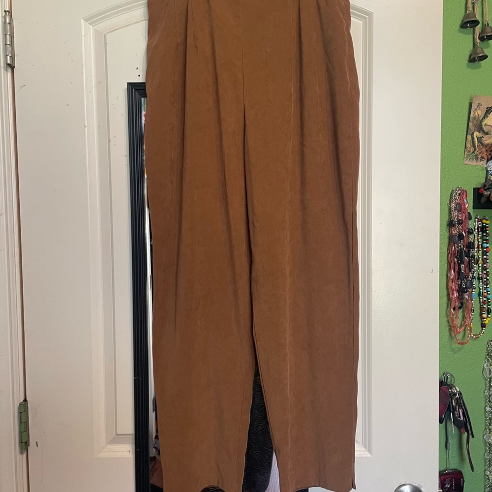 Faux Suede Tan Loose Fit Slacks